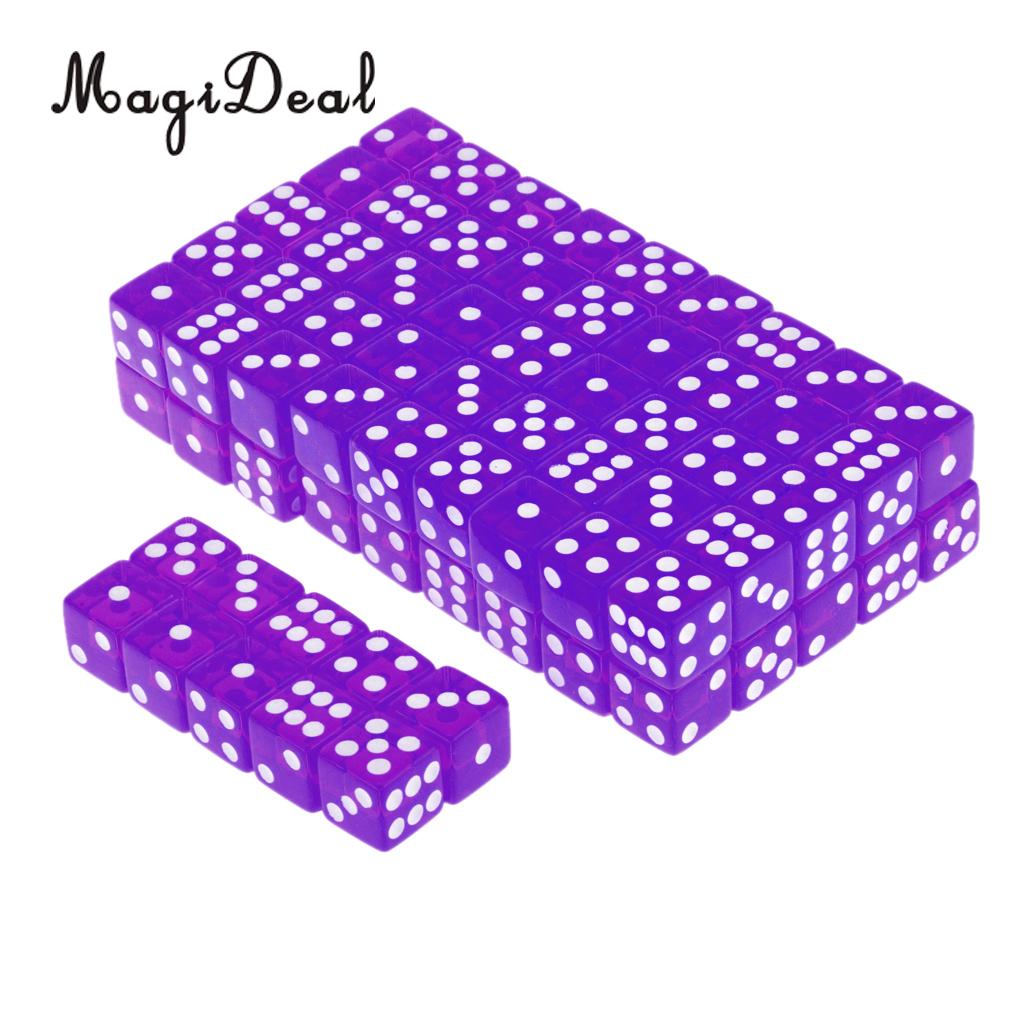 Magideal 100 X Translucent 16Mm Zes Zijdig Spot Dice Rpg Games Voor Grappige Partij Club Dobbelstenen Sport game 5 Kleuren Kiezen