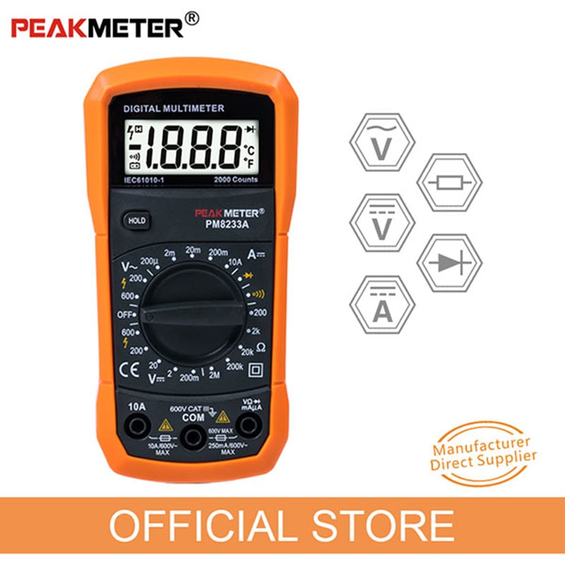 Official PEAKMETER PM8233A Auto manual Range Digital Multimeter with TRMS 1000V Temperature capacitance frequency Test