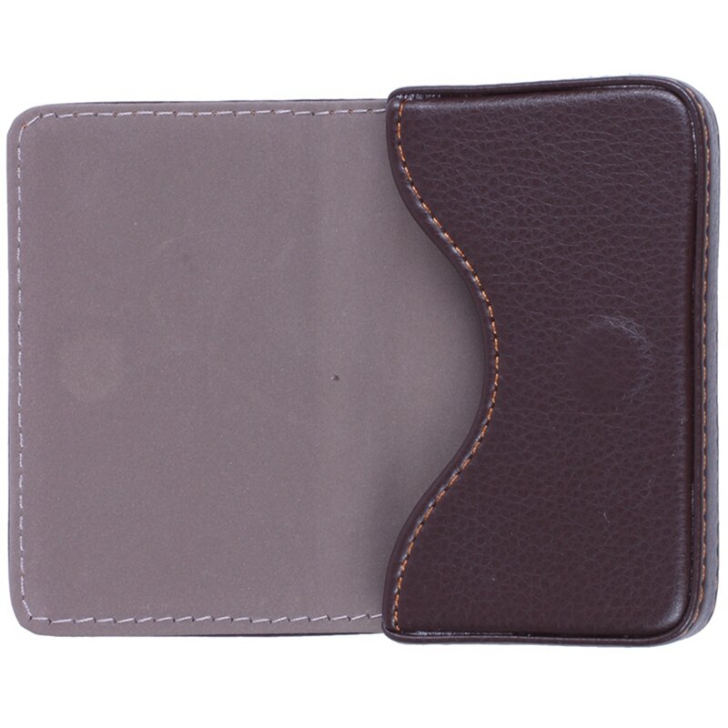 -Magnetic Flip Leather Business Credit Card Case Holder Brown