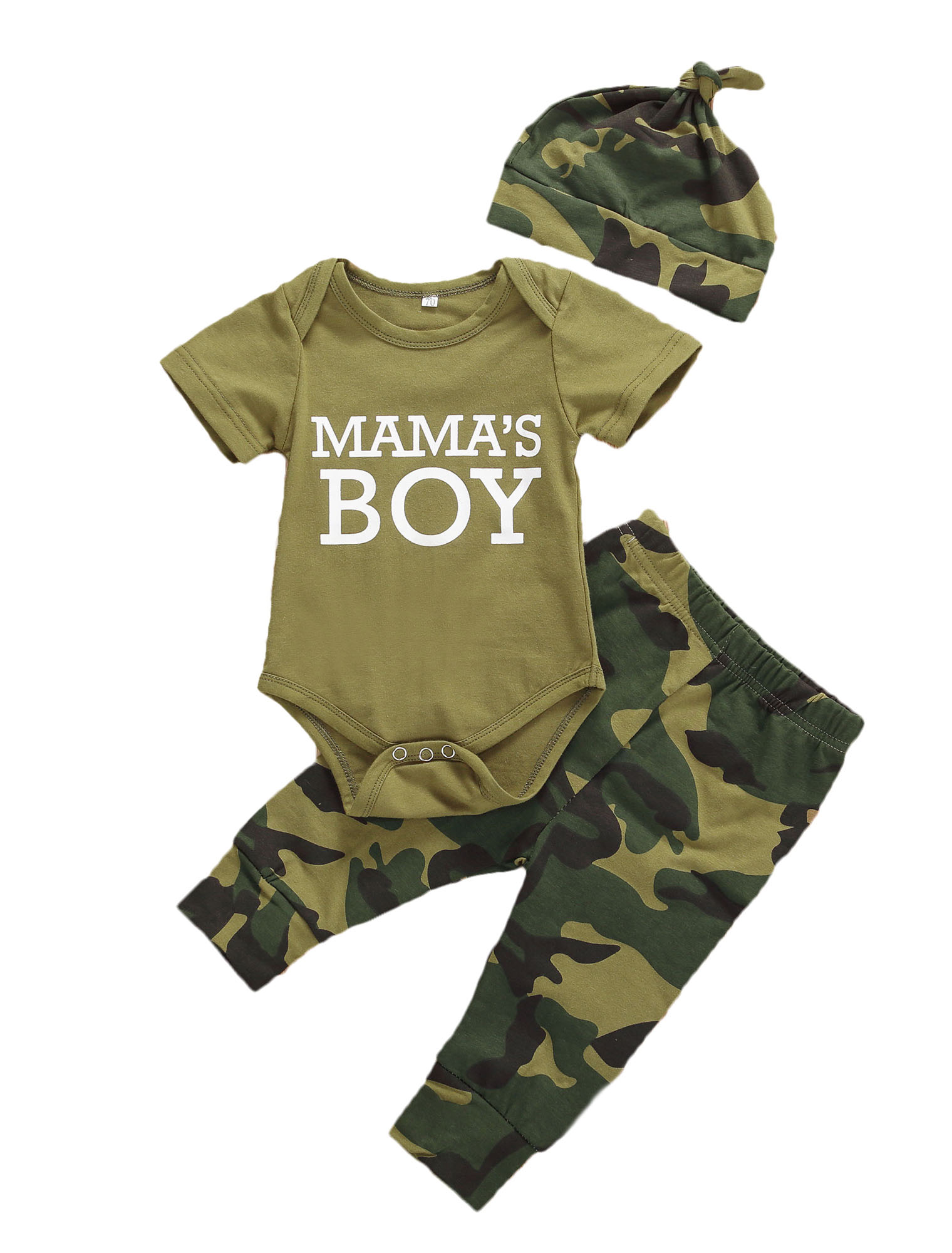 Ropa para bebé recién nacido, refranes para mamá, camiseta estampada, pantalones de camuflaje + sombreros, conjunto de pelele: boys / 12 meses