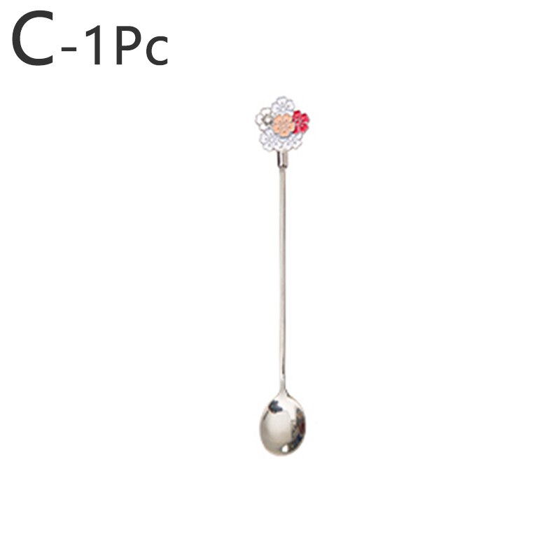 1Pc Rvs Kersenbloesem Lepel Vork Taart Koffie Dessert Thee Ijs Roeren Lepels Leuke Daisy Keuken Theelepel: C