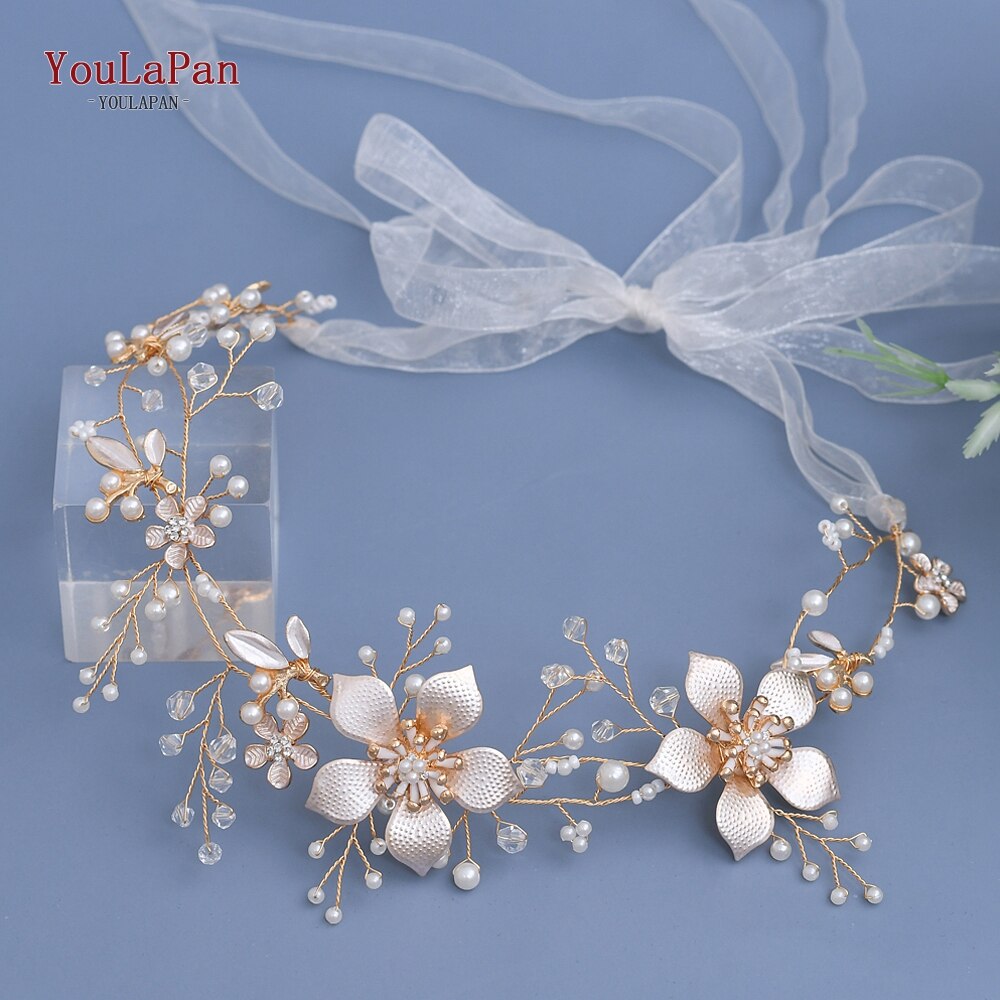 Tu La Pan HP357, diadema de aleación con flores para boda, diamantes de imitación, diadema blanca de Organza para novia, Tiara de para mujer, flor, pieza de pelo nupcial