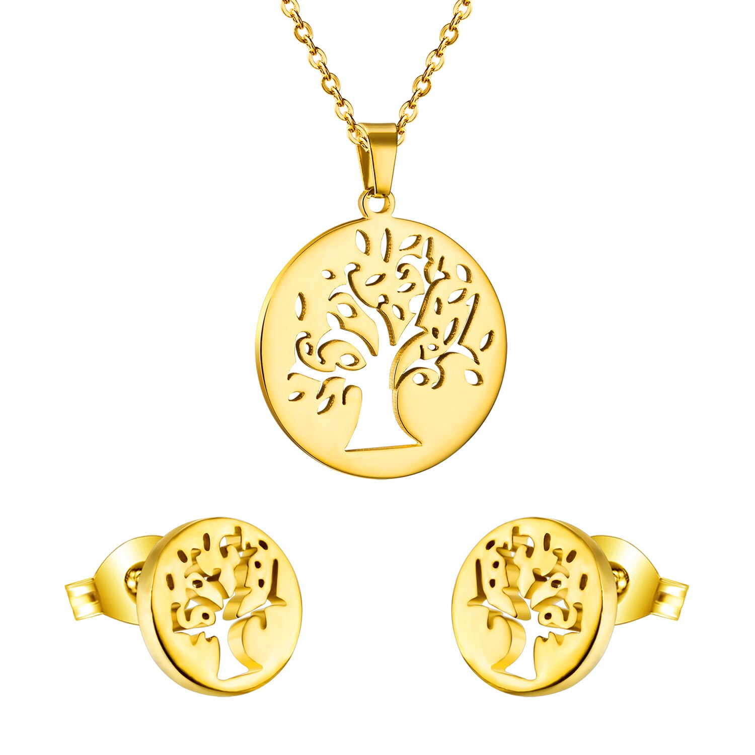 Luxukiskids-collier et boucles d'oreilles en or pour femmes, pendentif grand arbre, bijoux indiens, style dubaï, idée: Gold