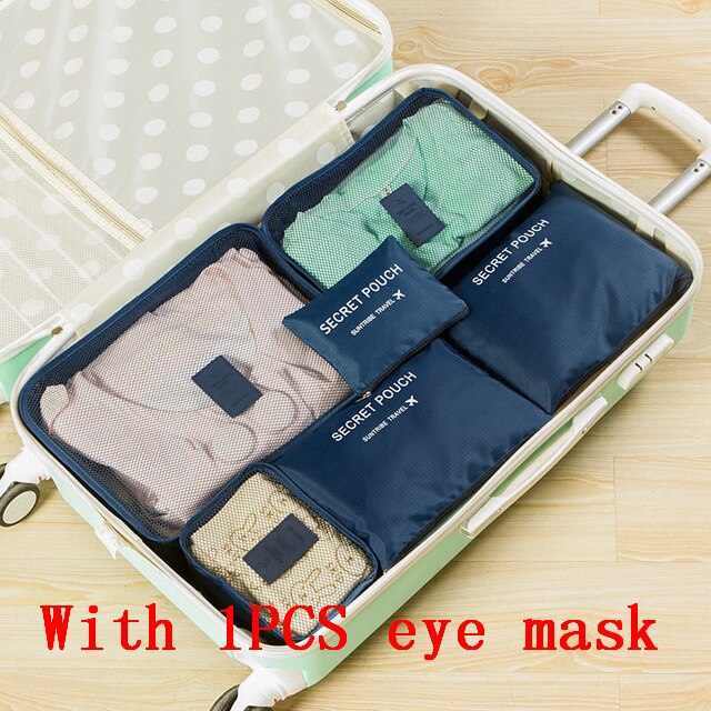 6 teile/satz Reise Veranstalter Lagerung Taschen Tragbare Gepäck Organizer Kleidung Ordentlich Beutel Koffer Verpackung Würfel fallen: Tiefes Blau