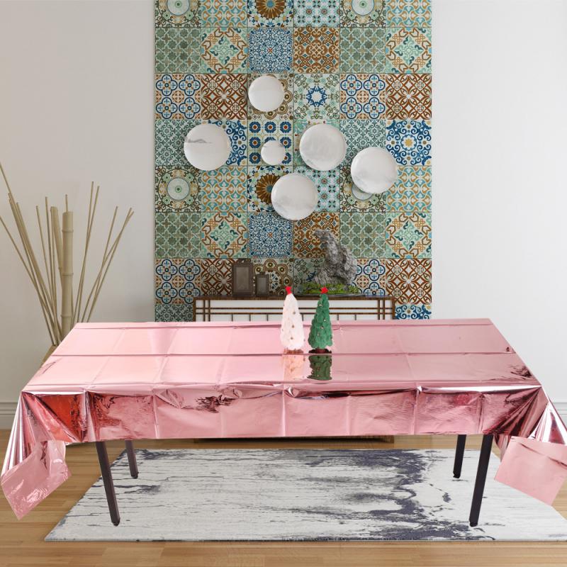 Disposable Tablecloth Christmas Halloween Party Decoration Multi-colors Metallic Foil Plastic Tablecover Rose Gold Plastic Table