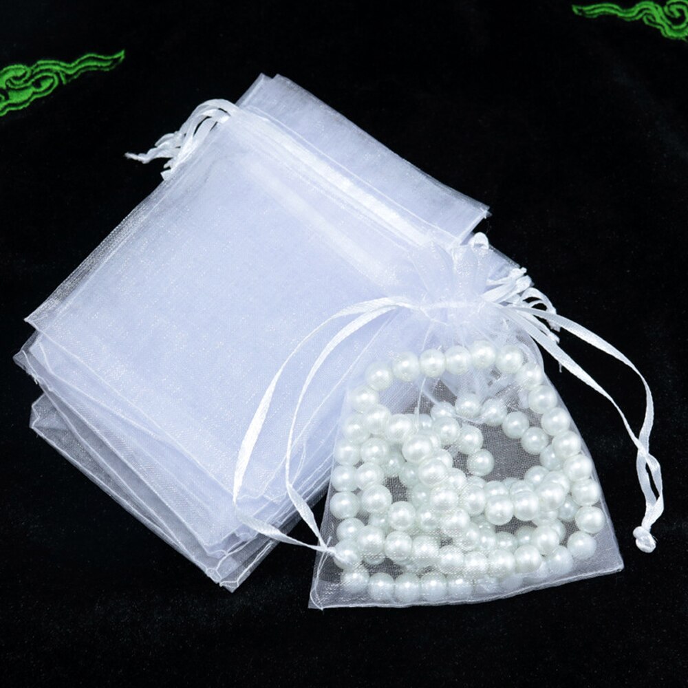 100 Stks/partij Witte Organza Tassen Sieraden Bags Koortjes Zakken Pakket Zakken Garen Pouch Kerst Halloween Bag
