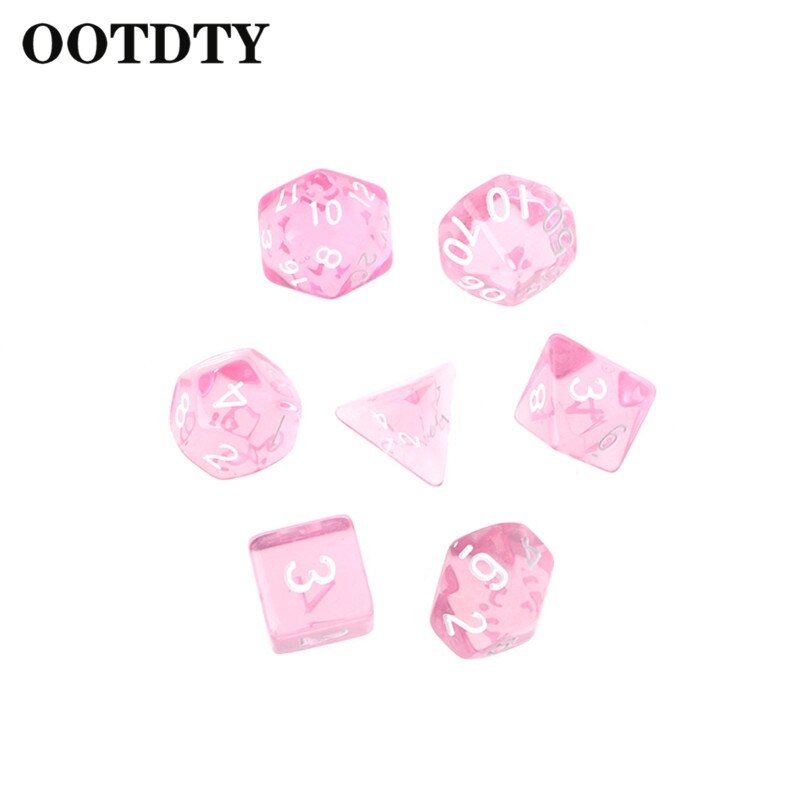 OOTTDTY 7Stck Klar polyedrisch Spiel Würfel Für Drachen Pfadfinder D20 D12 2xD10 D8 D6 D4 polyedrisch Spiel Würfel: Rosa