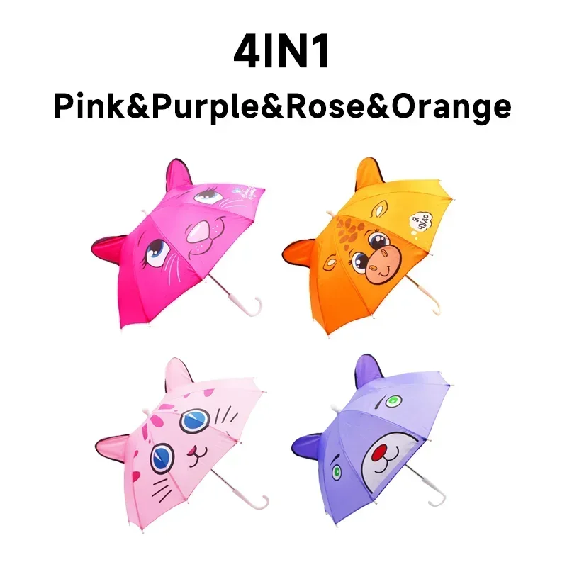 Paraguas de dibujos animados para niños de 1 a 3 años, paraguas de animación con mango largo, modelado de orejas 3D, paraguas para niños y niñas: Castaño