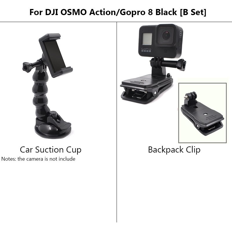 Adaptateur de ventouse de voiture STARTRC, support de verre de fenêtre pour DJI Action 2 OSMO Action pour Gopro Hero 5/6/7/8, accessoires noirs: Backpack Clip