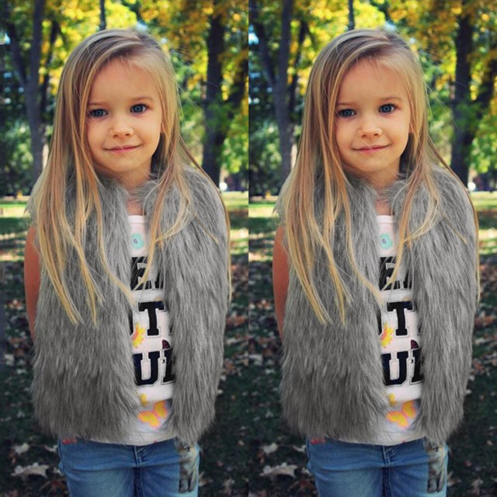 Off Grijs Peuter Kids Baby Meisje Vest Winter Warm Kleding Faux Fur Vest Dikke Jas Uitloper Kamizelka Dziecko @ 45