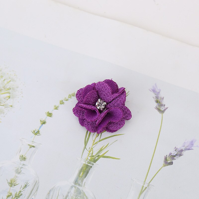 10 stks/partij Multi Kleuren Handgemaakte Kleine Stof Satijnen Bloemen met Rhinestone Applicaties Naaien Bruiloft Kleding Accessoires Bloemen: 10