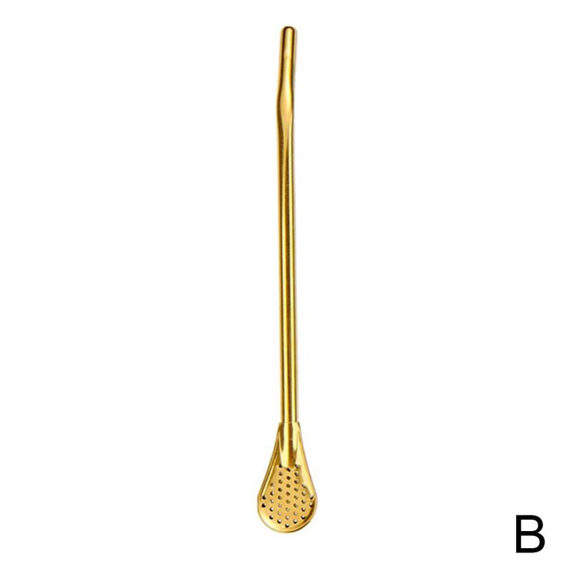 1pcs Metal Straw Steel Drinking Tea Yerba Mate Straw Gourd Filter Pipette Bombilla Filter Pro Spoon O2U3: gold