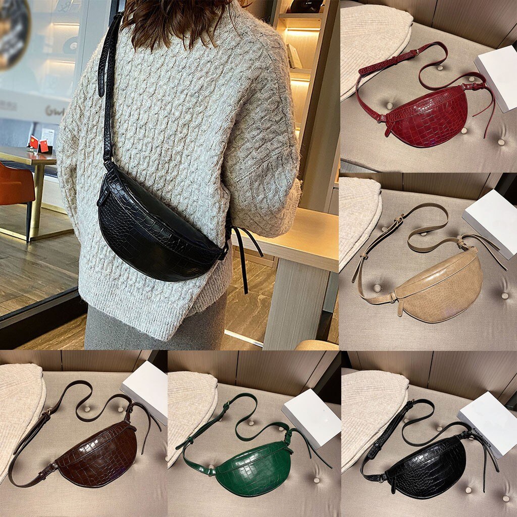 Women's PU Canvas Shoulder Bag - 27cm - Solid Pattern - Zipper Messenger Chest Waist Phone Bag