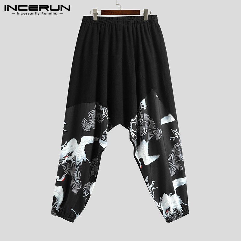 Pantalones de Harem para hombre, pantalones casuales con cintura elástica de retales impresos, pantalones para hombres, pantalones para correr, ropa de calle, pantalones sueltos de baile, pantalones para hombre