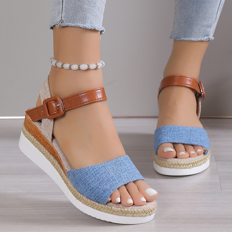 Sandalias de Mujer, Sandalias de tacón con cuña y Punta abierta, zapatos de verano 2025, Sandalias de plataforma baja para Mujer, zapatos de tacón de cáñamo antideslizantes