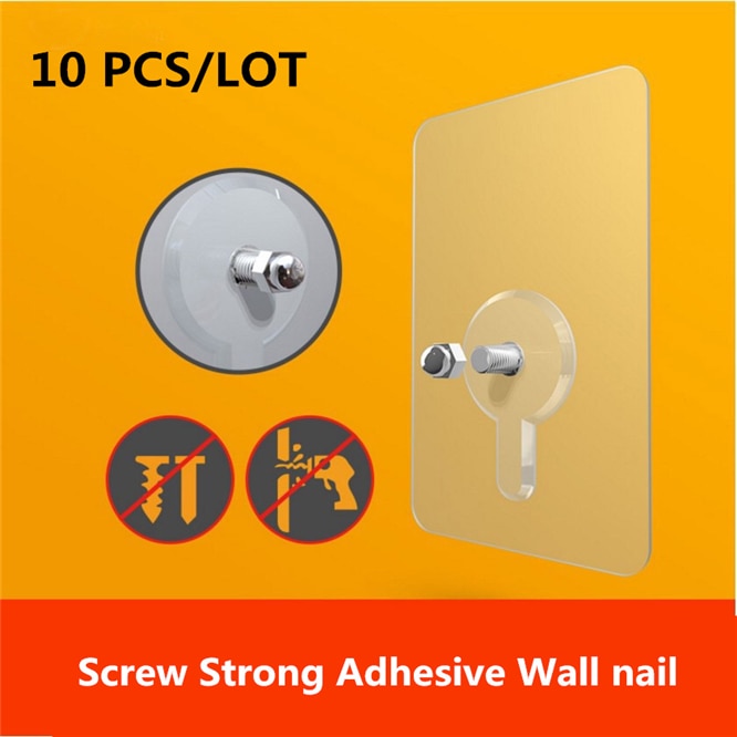 10 pièces vis transparente forte adhésif affiche murale crochet mur rideau clou Durable salon anti-Trace bâton serviette