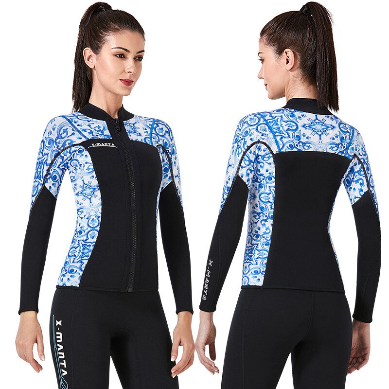 3MM Men's Neoprene Women Wetsuit Skins Long Sleeve Jacket with Front Zipper Rashguard Spearfishing Diving Suit Wet Suits