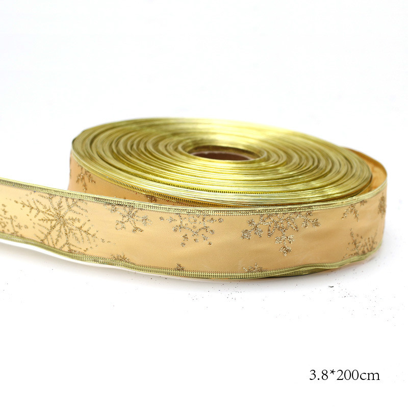 Christmas Wrapping Ribbon Handmade DIY Supplies Material Grosgrain Cake Decors Ribbon Bow Baking Decorative Festival Box: gold snow