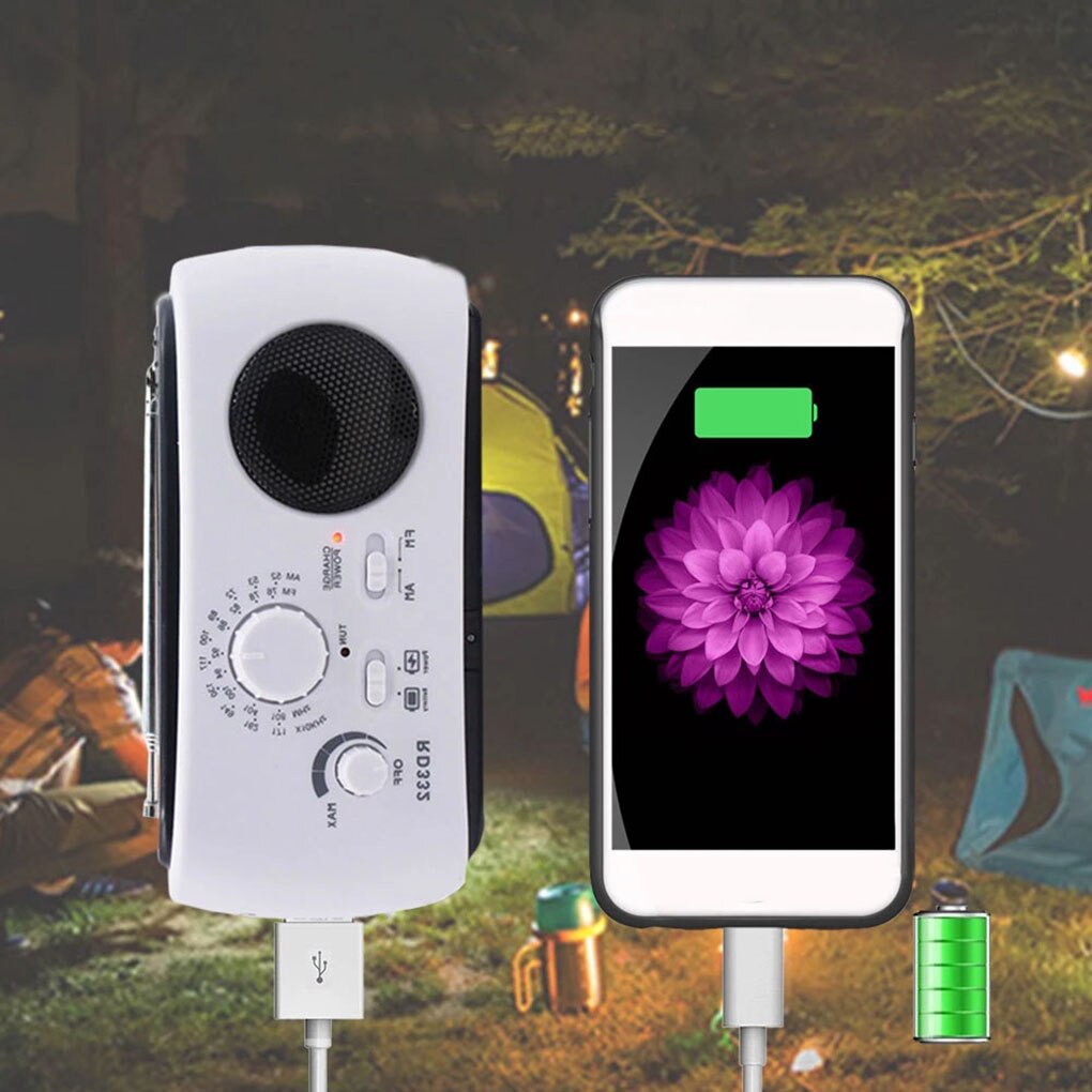 Hand Crank Generator FM/AM Emergency Radio 3 LED Light Portable Rechargeable Solar Powered Radio