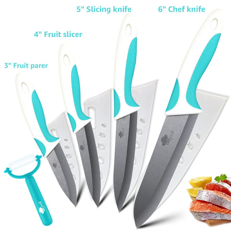 Kitchen Ceramic Knife 3 4 5 6 inch + Peeler Chef Paring Utility Slicing Fruit Vegetable Knife Black Blade Kitchen Cooking Tool: 3456 GREEN LAKE