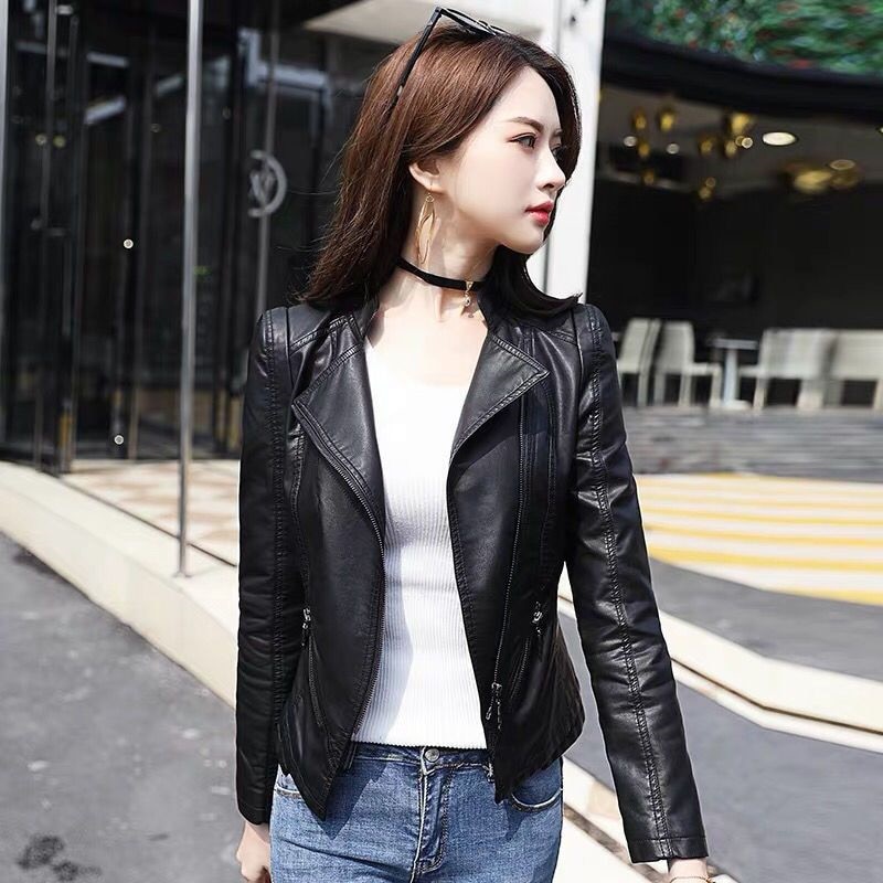 ¡Novedad de ! Chaqueta de piel negra para motocicleta, cremalleras para mujer, abrigo de piel para motorista, chaqueta ajustada de talla grande S-4XL para mujer, ropa de abrigo