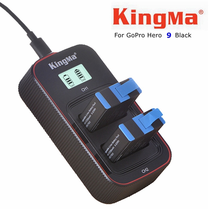 Originele Kingma Voor Gopro Hero 9 Zwart Batterij + Lcd Opladen Case Type-C Dual Charger Voor Go Pro 9 Opladen Accessoires