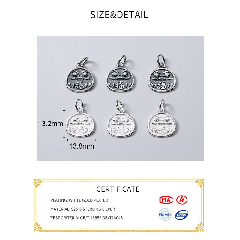 Meetsoft klassisch 925 glücksbringer aus sterlingsilber mit chinesischen schriftzeichen, speziell für diy-halsketten, handgefertigtes dekorationsaccessoire