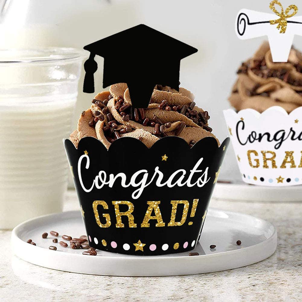 12/24pcs Graduation Party Cupcake Wrappers with Cake Topper Class Of 2022 Cupcake Topper Wrapper Cake Party Supplies Decorations