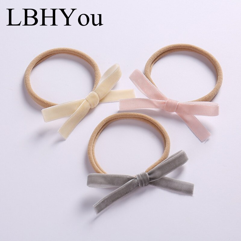 3pcs Sweet Flock Ribbion Bows Nylon Headbands,Super Soft Knotbow Soft Nylon Head Wraps,Newborn Baby Elastic Hairbands Head Wear