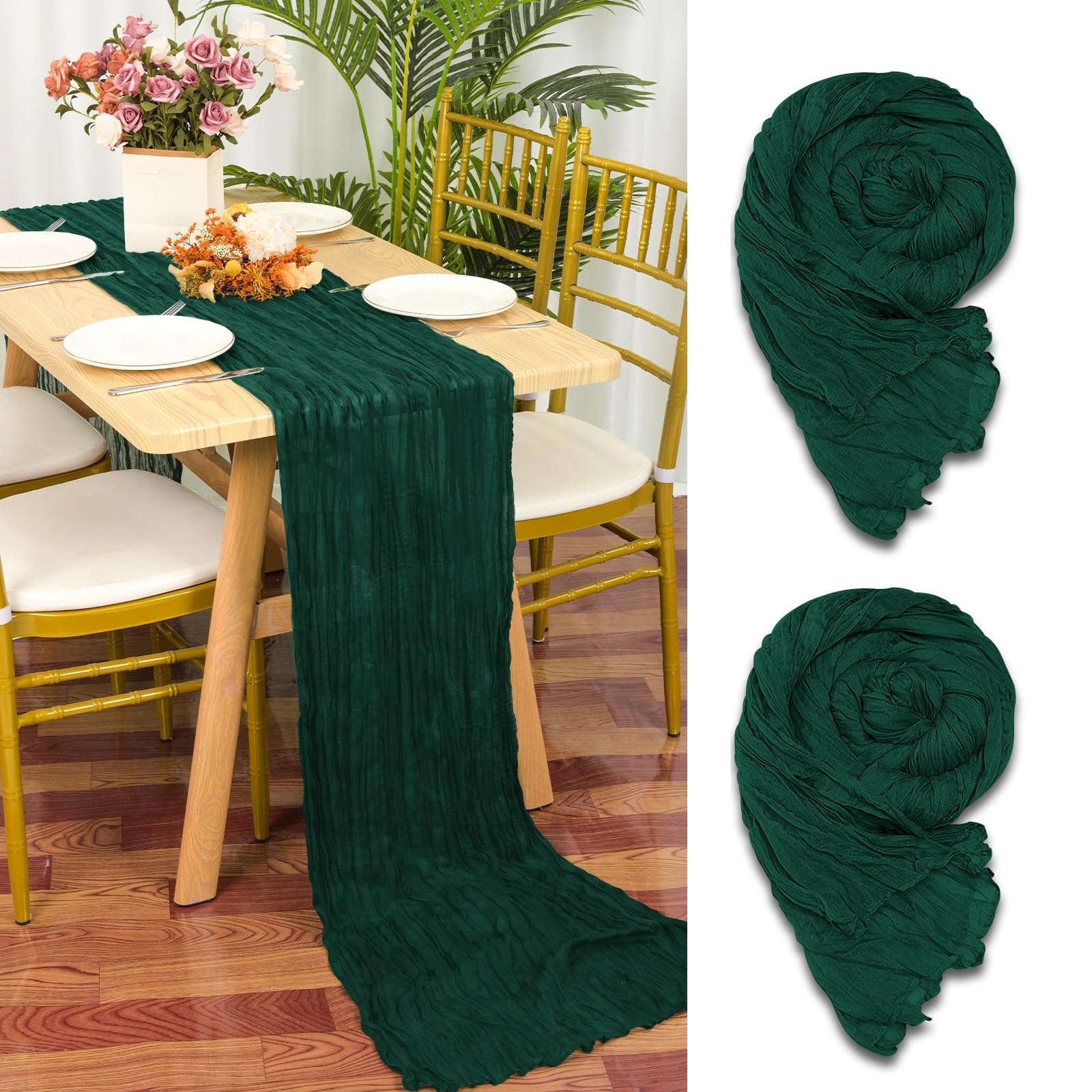Camino de mesa semitransparente de gasa verde salvia, estilo rústico Vintage campestre para decoración de mesa de comedor, de Navidad y boda: 32 x 210 cm / Negro