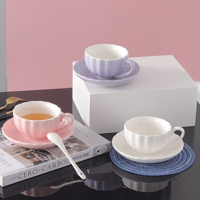 4er-Set Keramik-Teetassen Mit Untertassen – 170 Ml Fassung, Große Blumen-Motive, Für Kaffee, Tee & Latte