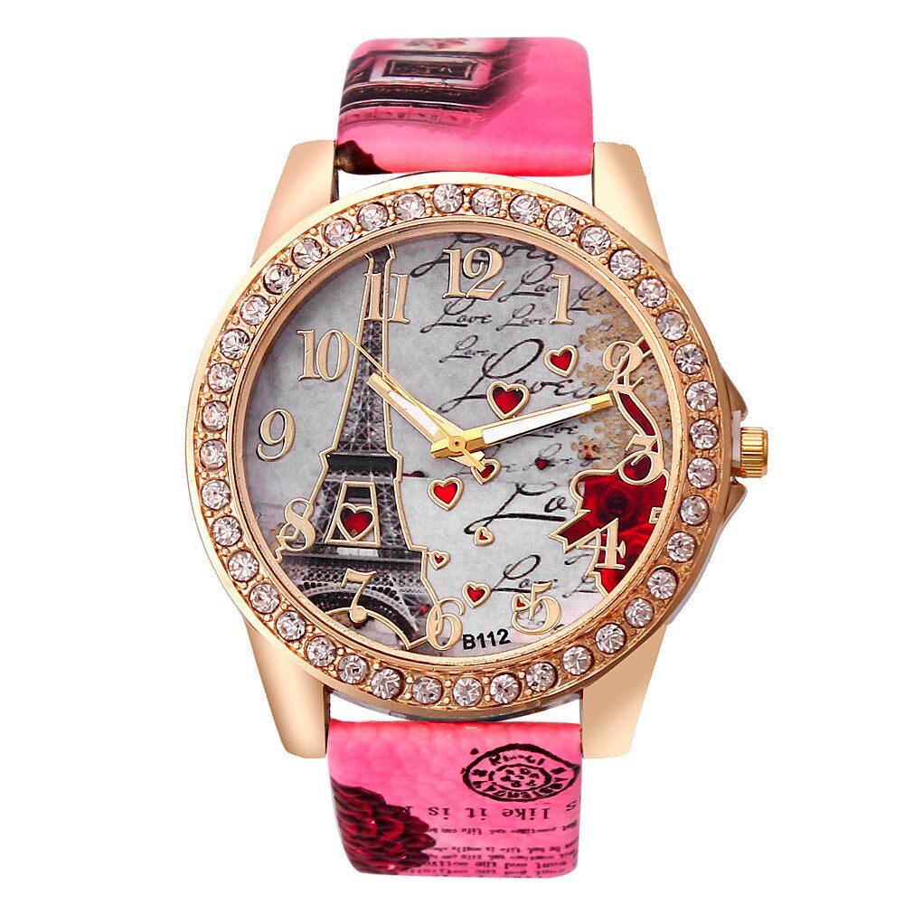 Tower Pattern Leather Band Analog Quartz Vogue Wrist Watches часы женские часы женские наручные relojes para mujer montre femme: Pink