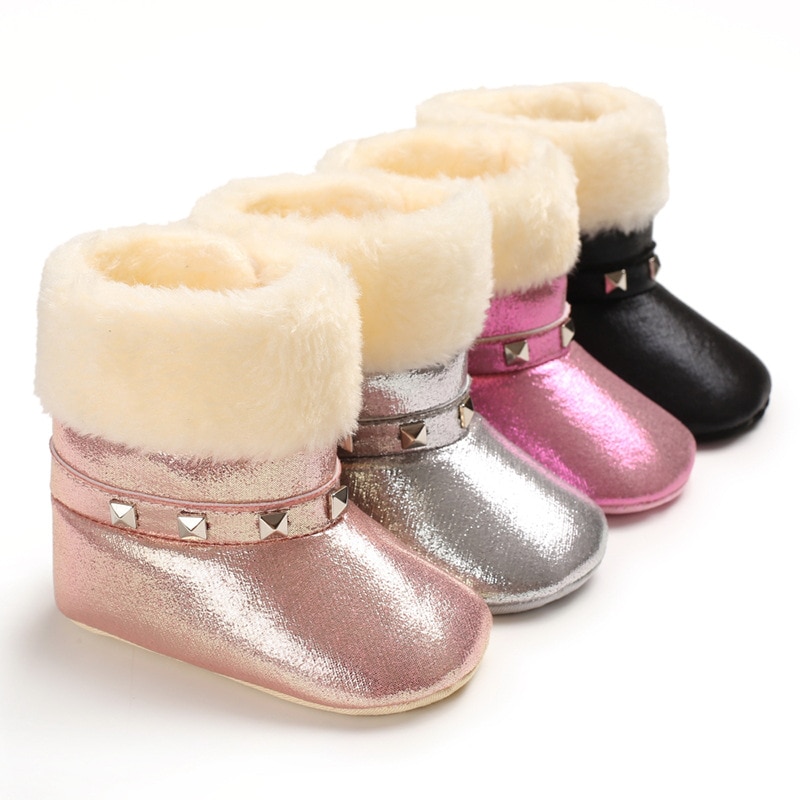 Winter Warm Houden Baby Meisjes Zachte Booties Pluche Baby Anti Slip Snowboots Schoenen Pu Leer Platte Peuter Non-slip Baby Schoenen