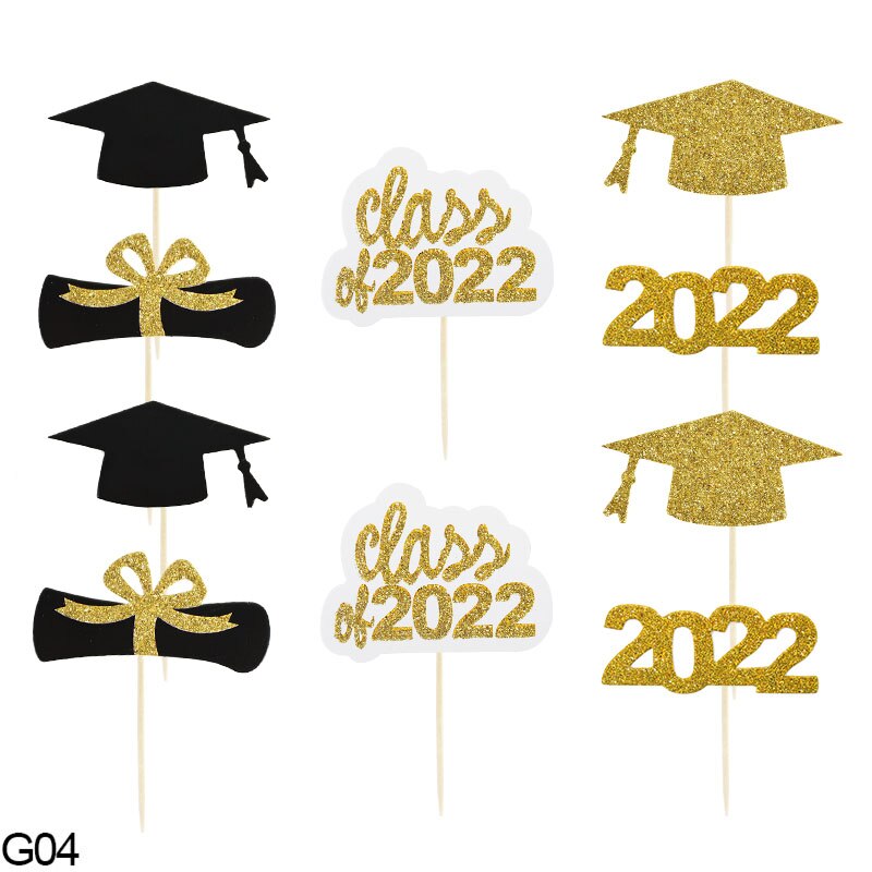 Envoltorio para cupcakes de clase de 2022, adornos para tartas de cumpleaños, de celebración universitaria, para 2022 graduaciones: G04