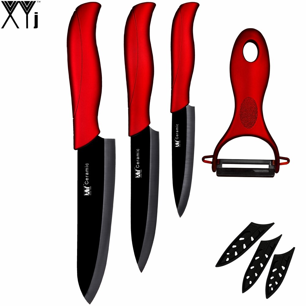 jaar keramische mes set 3 "paring 4" utility 5 "vleesmes dunschiller blad + rood handvat XYj Jaar keuken mes