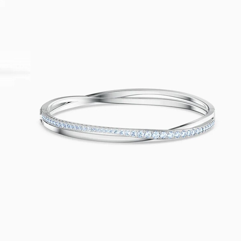 Jewelry SWA1:1, Simple Charm Feather Moon Geometric Crystal Open Bangles For Women: Rose Gold Color