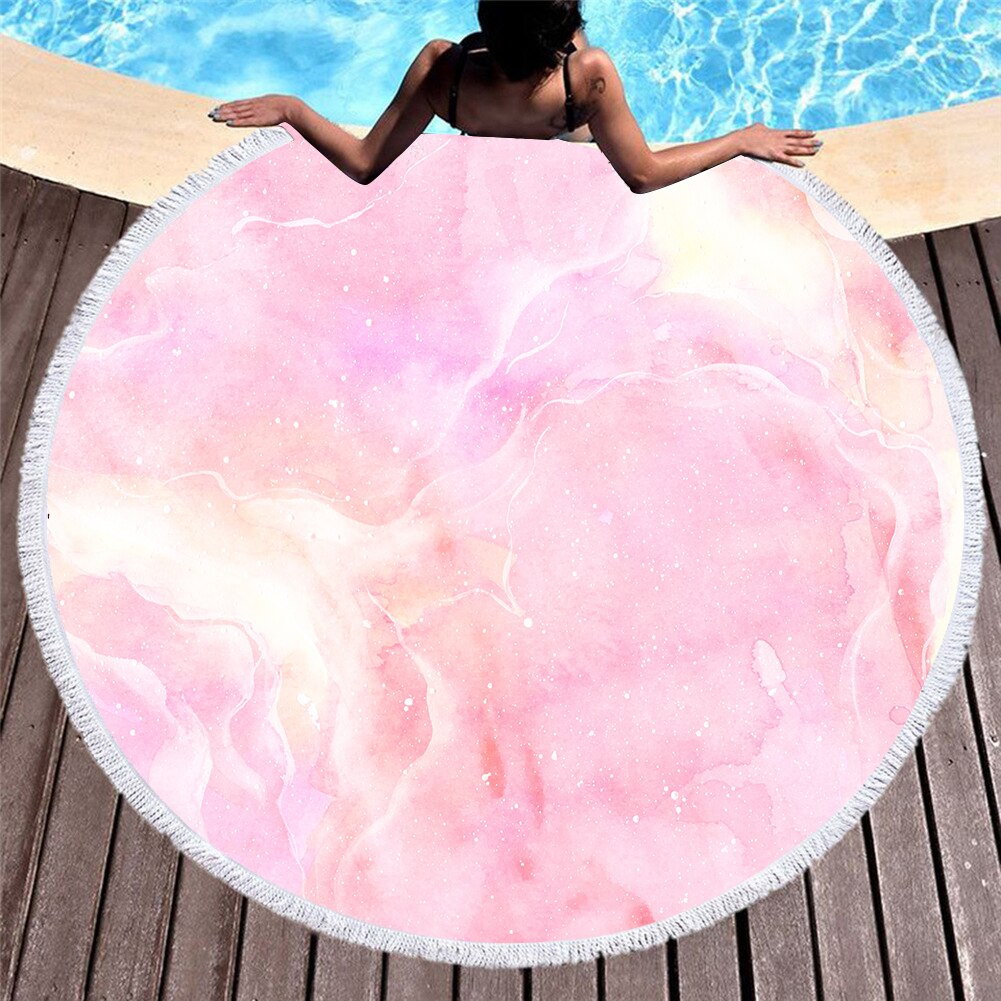 Serviette de plage ronde en microfibre pour adultes, motif de marbre coloré imprimé en 3D, tapis de Yoga avec pampilles, été, 150cm, T609: 9