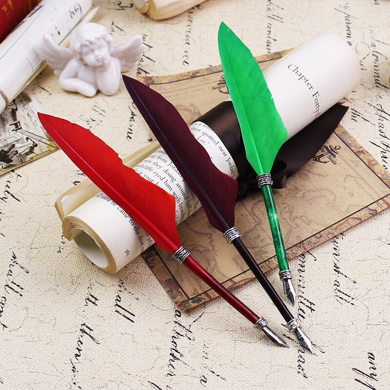 Mini Antique Europe Style Feather Pen Set Quill Calligraphy Writing Pen