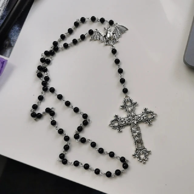 Neue Gothic Rosenkranz Halskette Gebetskette Perlen Handel Kreuz Halloween Anhänger Witcher Charme Gothic Schmuck Kreativität Halloween