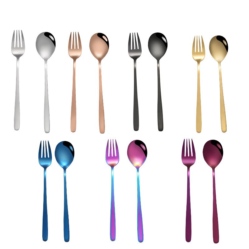 1PC Cake Dessert Forks Stirring Spoons Stainless Steel Colorful Long Handle Coffee Ice Cream Scoop Kitchen Tableware Supplies