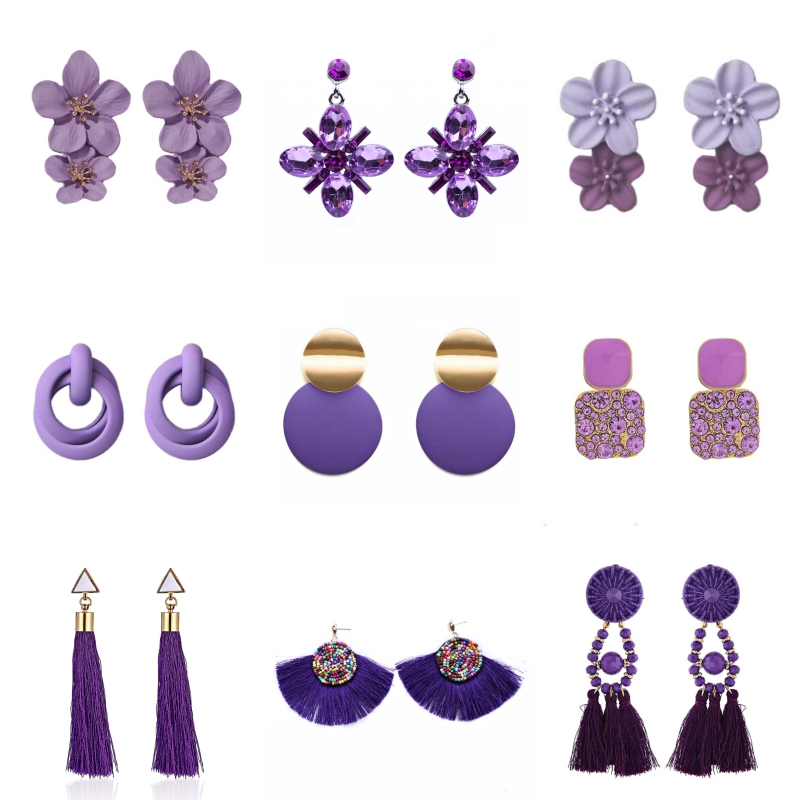 Pendientes colgantes de Color púrpura para mujer, colgantes de botella, pendientes colgantes en forma de C, pendientes de mariposa y flores, de al por mayor
