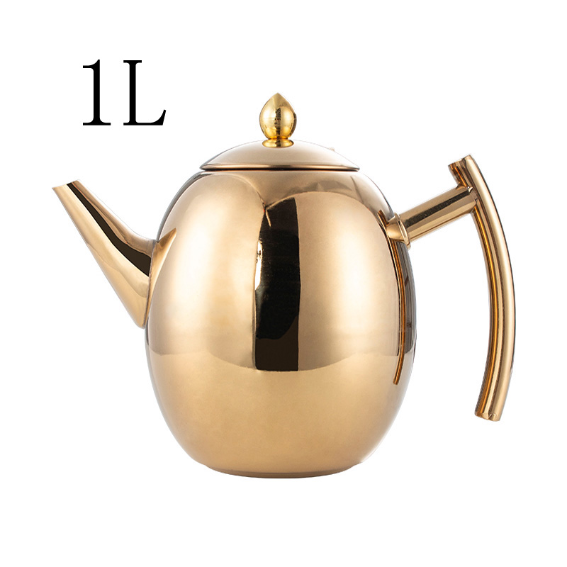 1L/1.5L Thick Stainless Steel Teapot Coffee Pot Water Kettle With Filter Large Capacity Water Pot Home Induction Cooker Tea Tool: Gold 1L