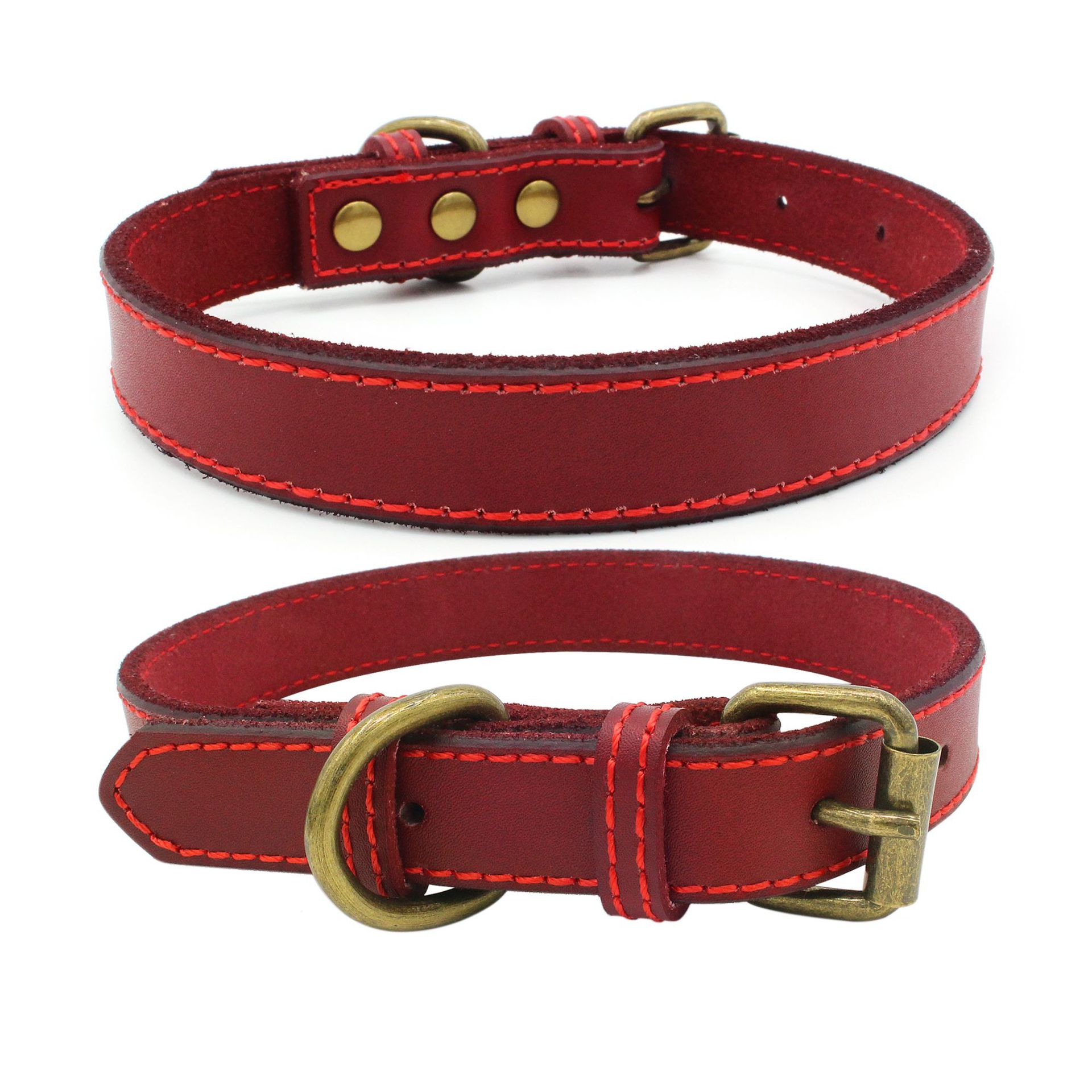 Collier en cuir véritable rembourré pour animal de compagnie, pour petits, moyens et grands chiens, Pitbull Labrador, ceinture ajustable avec boucle pour chiot: red / XL