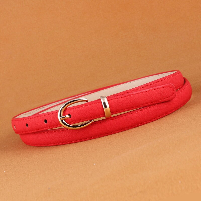 Female Leather Belt Metal Buckle Harajuku Candy Colors Girls Belt Skinny Thin Narrow Waistband for Women Dress Belts: Red