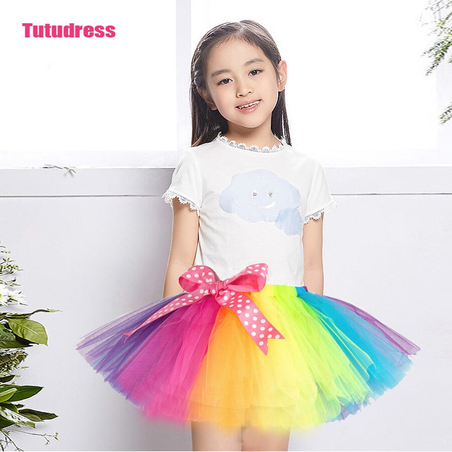 Meisjes Regenboog Rok Baby Tutu Rok Kleurrijke Prinses Meisjes Rokken 2-12 Leeftijd Kinderen Kleding Handgemaakte Dans Pluizige Pettiskirt