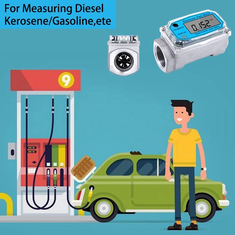 Turbine Flow Meter Electronic LCD Digital Display Flow-Meter With NPT Counter Gas Oil Fuel Flow Meter
