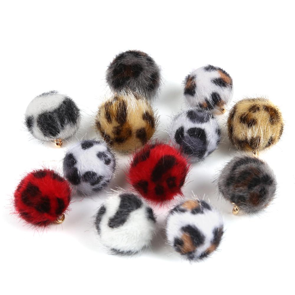Colorful 15mm Diameter Leopard Pattern Hair Ball Pendant Leopard Print Button Fur Covered Beads Color Cloth Ball