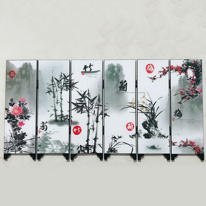 6- panel blomster bambus skærm rumdeler træ folde skillevæg business expand dimension 48*24*0.6cm