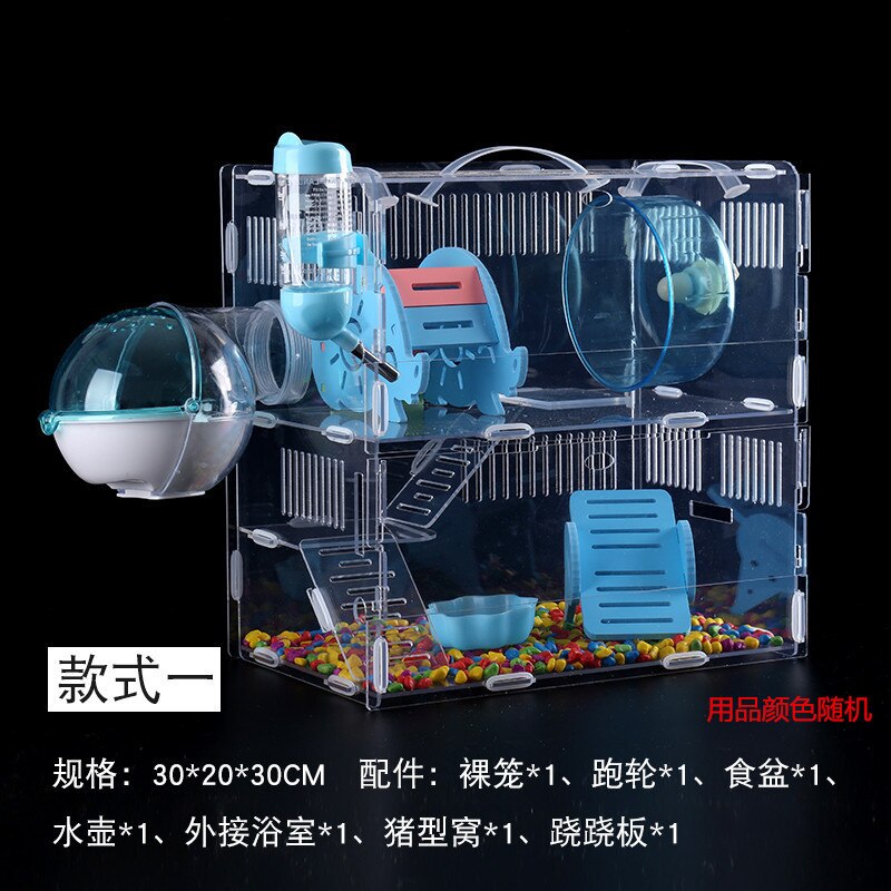 Hamster Cage Transparent Acrylic Oversized Villa Small Double Layer Single Isolation Rat: Black