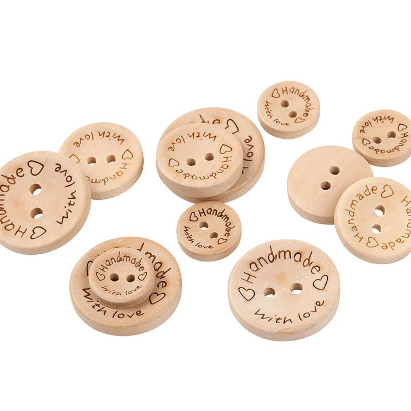 50Pcs 2Hole Natuurlijke Houten Knoppen Handgemaakte Met Liefde Hout Knop Voor Scrapbooking Craft Diy Baby Kleding Naaien Accessoires